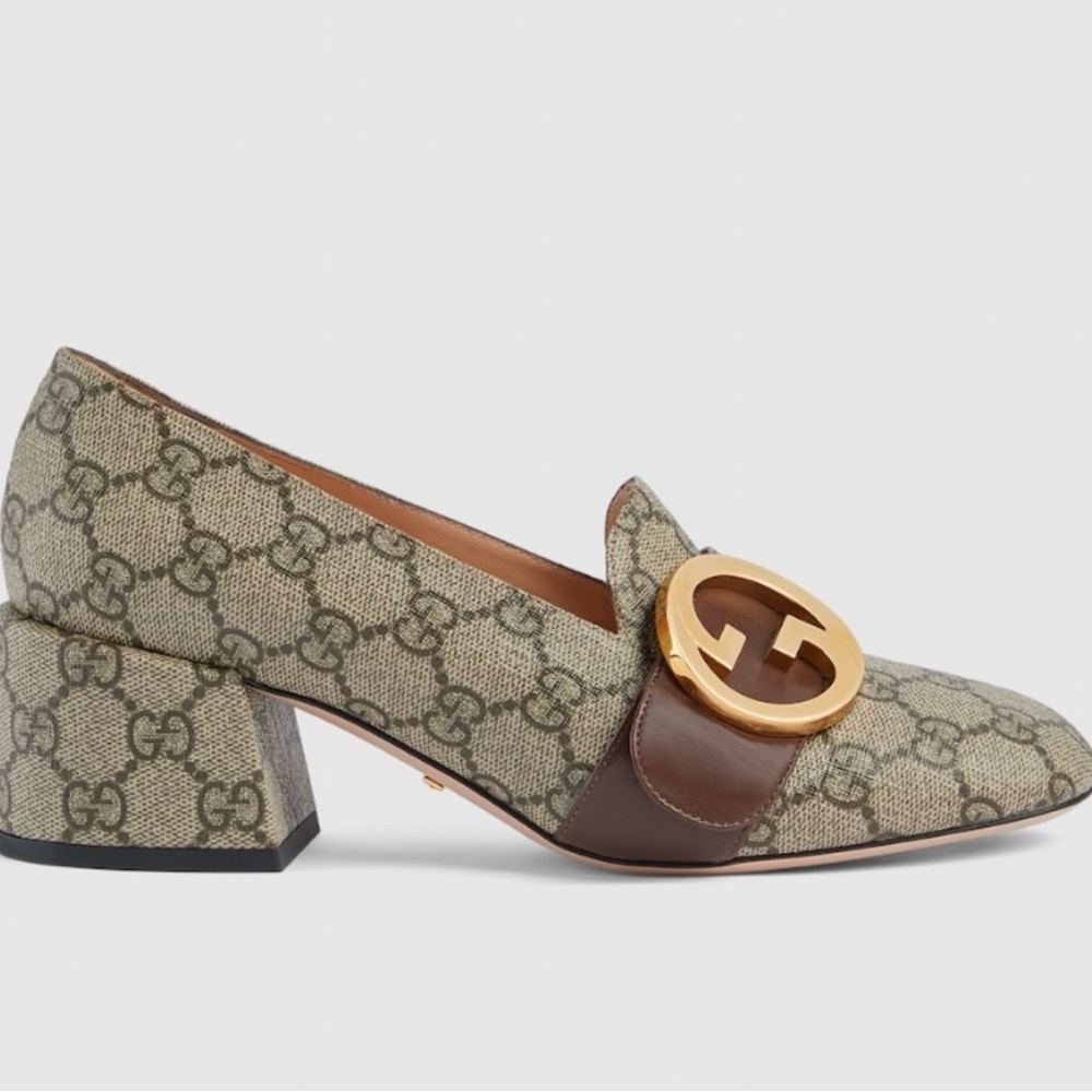 Gucci Women's Beige and Brown Loafers with Gold Accent